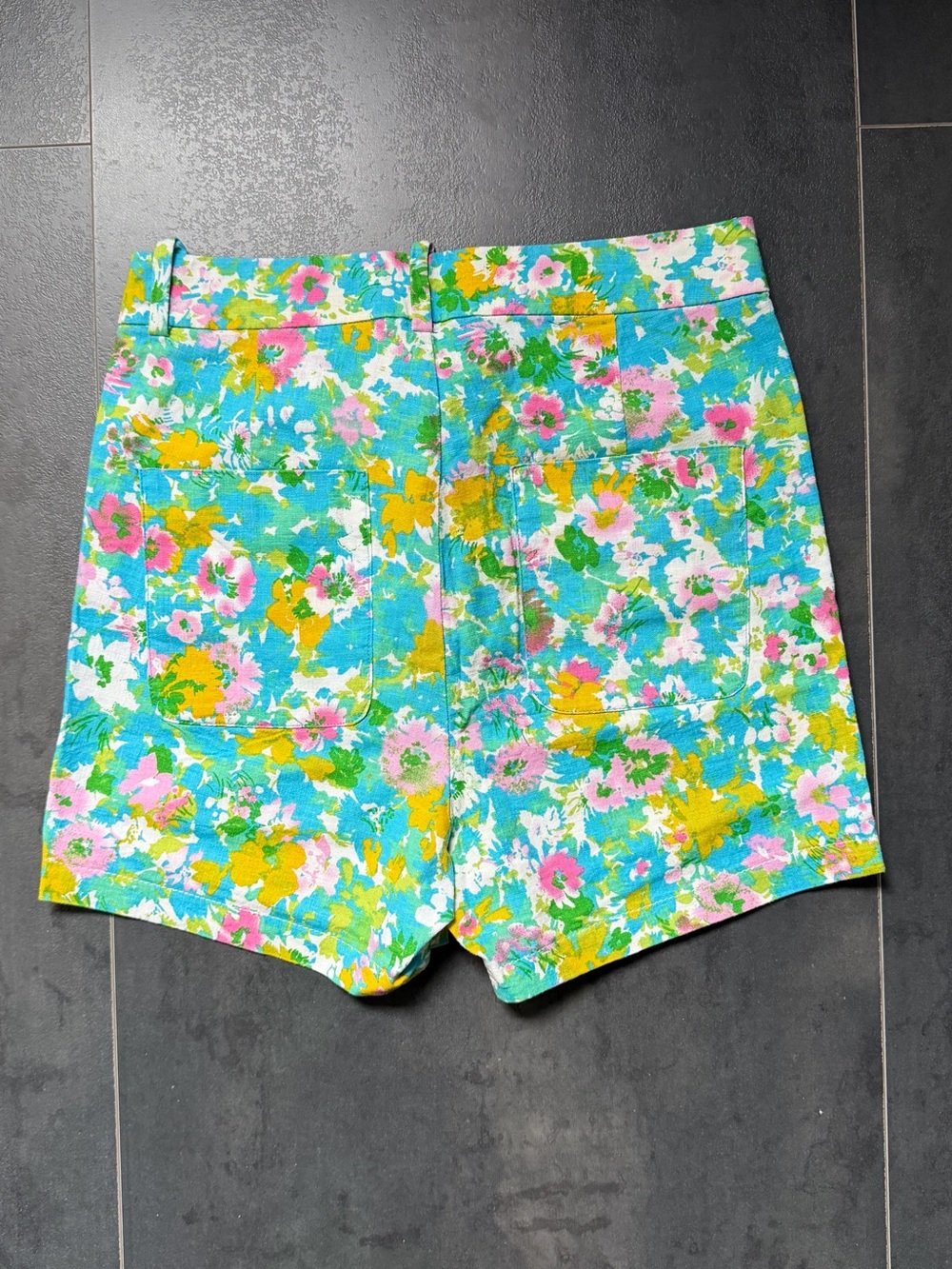 Zara Floral High-Waist Shorts - Teal, Pink, Yellow